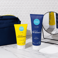 men's amenity bag with cleanser and moisturiser